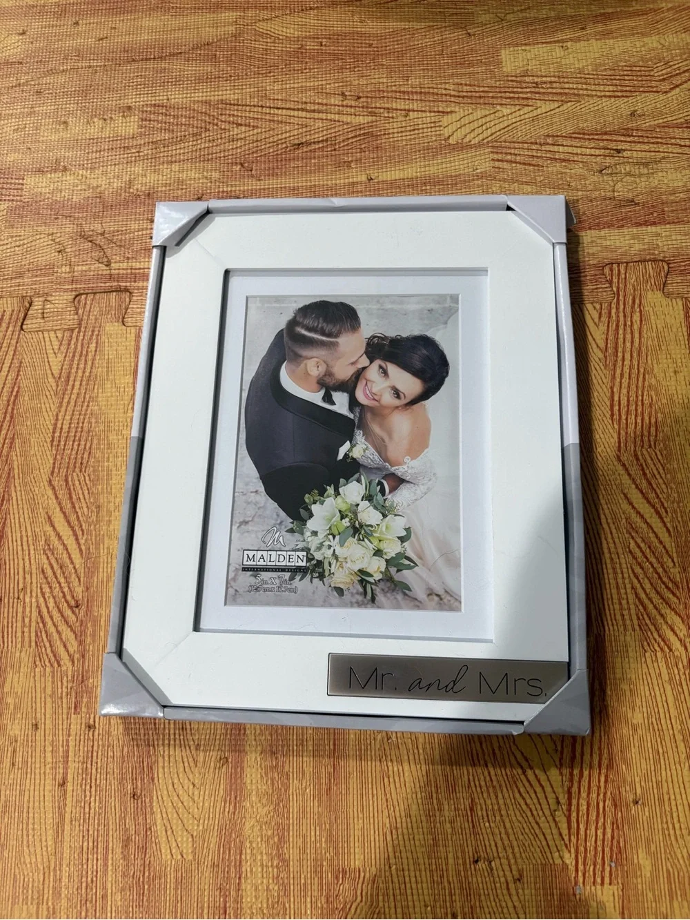 Malden White Photo Frame with Silver 'Mr. and Mrs.' Plaque
